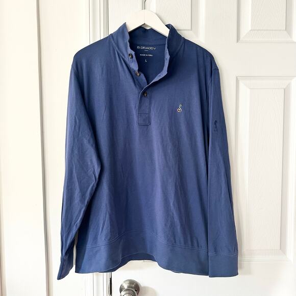 B Draddy USA Blue Henley 1/4 Button Pullover Longsleeve Mock Neck Shirt Large - Picture 1 of 6